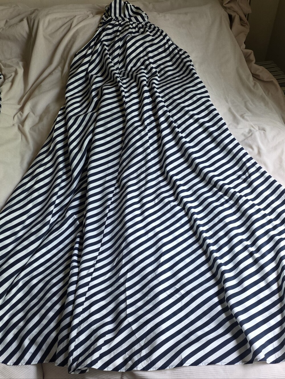 H&M Tie-detail A-line Maxi Dress Navy Blue White Striped Bnwt - Picture 6 of 15